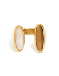 Designed with waterproof gold plated stainless steel, this open double stone ring in statement style front view - link has visual effect only