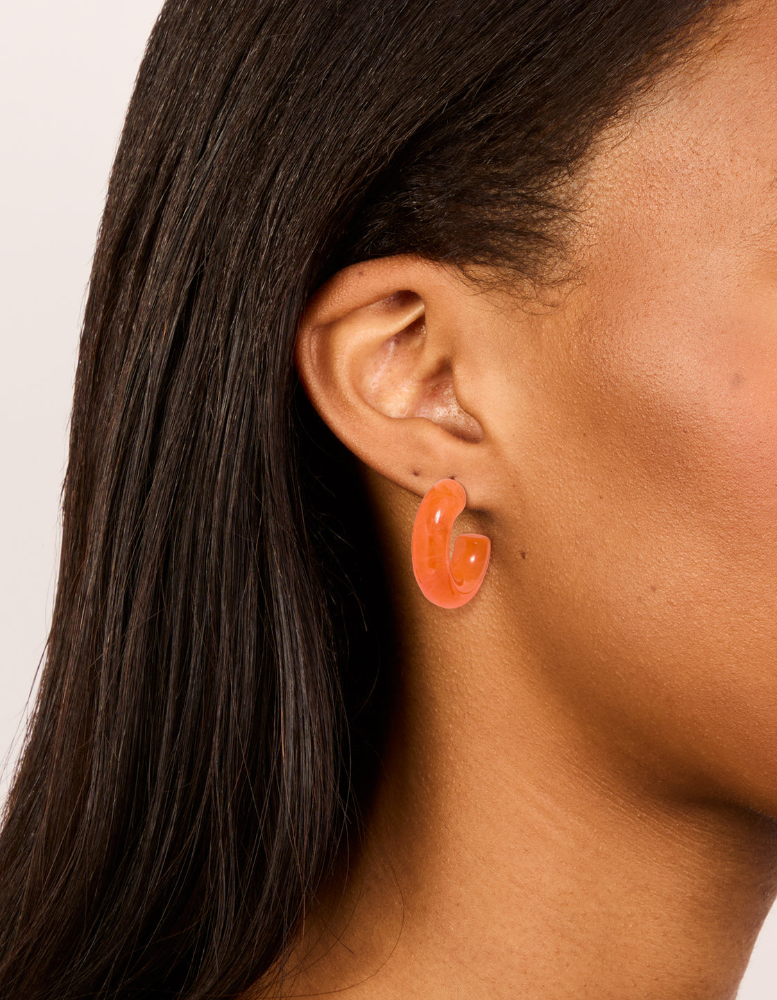Gold Orange Acrylic & Wood Hoop Earrings 3-Pack