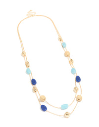 Gold Blue & Raffia Beaded Layered Necklace - link has visual effect only