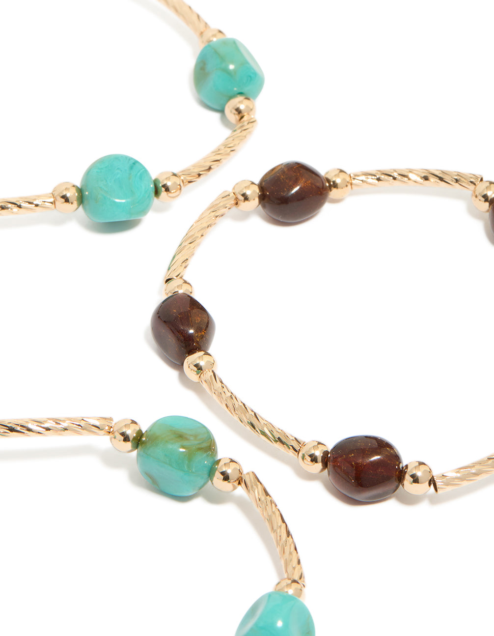 Gold Brown & Turquoise Beaded  Thin Connector Bracelets 4-Pack