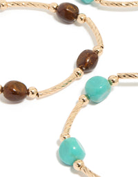 Gold Brown & Turquoise Beaded  Thin Connector Bracelets 4-Pack - link has visual effect only