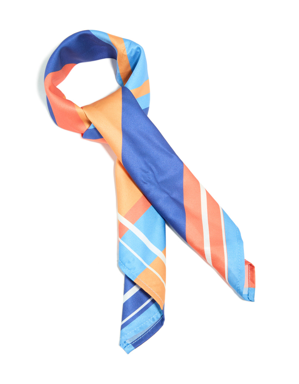 Dark Blue & Orange Fabric Uneven Stripe Scarf