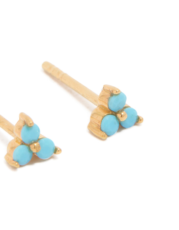 Gold Plated Sterling Silver Blue Flower Stud Earrings