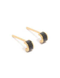 Gold Plated Sterling Silver Tiny Black Enamel Stud Earrings - link has visual effect only