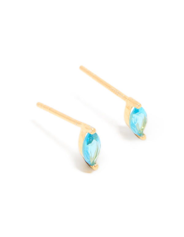 Gold Plated Sterling Silver Blue Cubic Zirconia Marquise Earrings