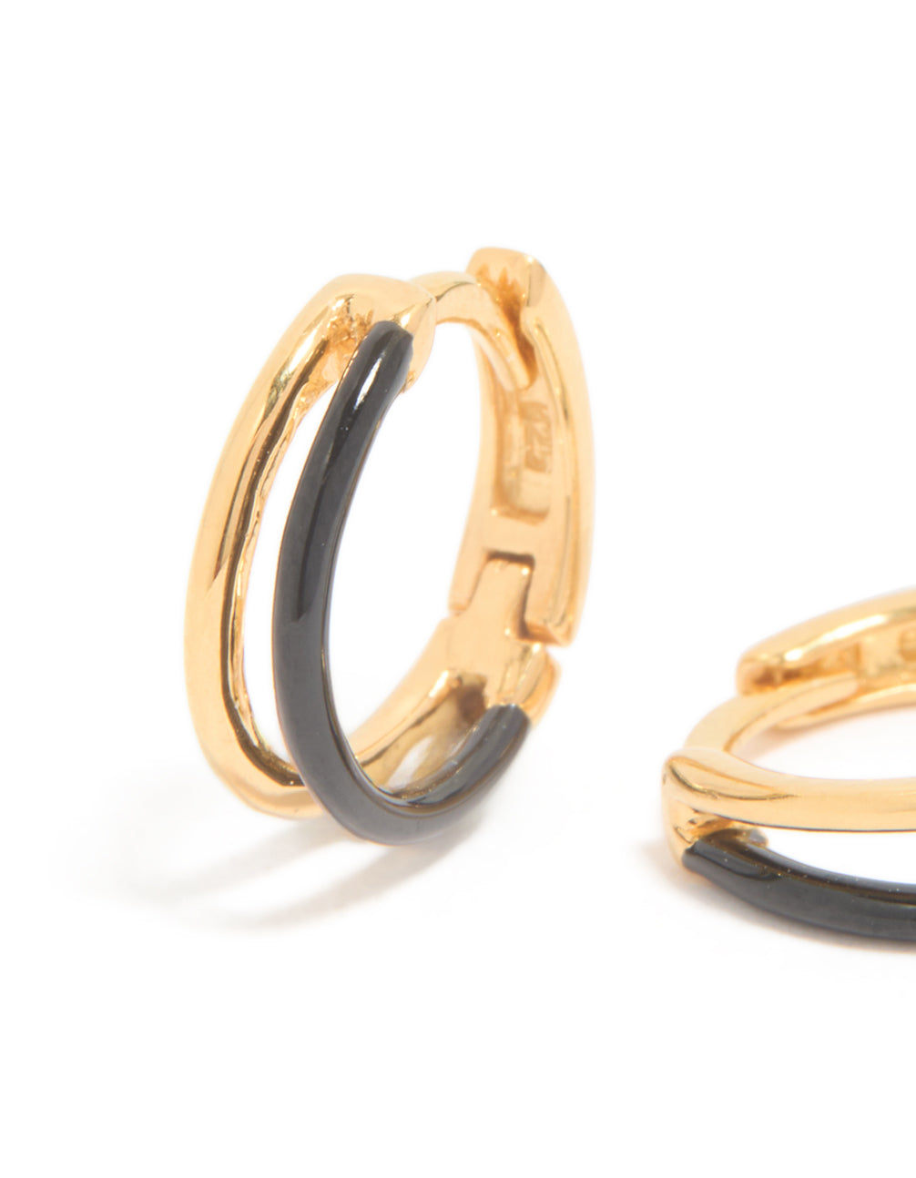 Gold Plated Sterling Silver & Black Enamel Double Hoop Earrings