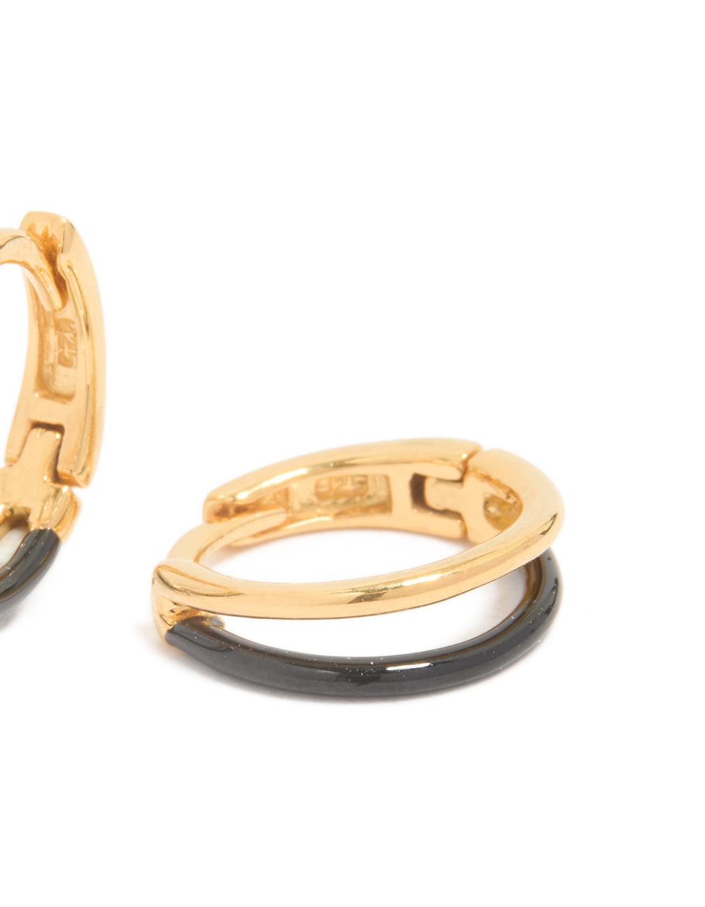 Gold Plated Sterling Silver & Black Enamel Double Hoop Earrings