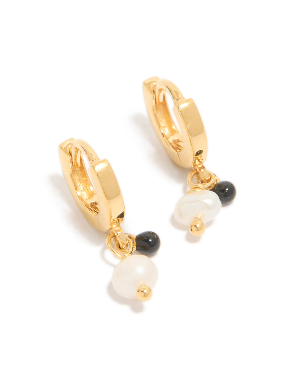 Gold Plated Sterling Silver & Pearl Drop Huggie Earrings