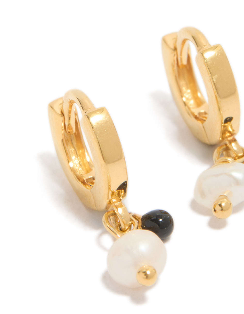Gold Plated Sterling Silver & Pearl Drop Huggie Earrings