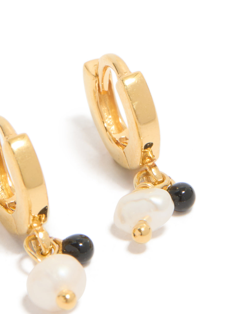Gold Plated Sterling Silver & Pearl Drop Huggie Earrings