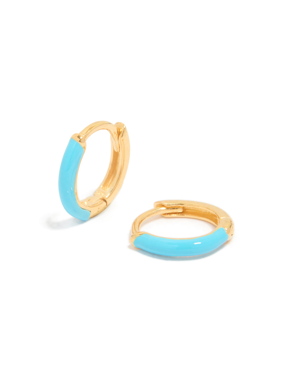 Gold Plated Sterling Silver Light Blue Enamel Huggie Earrings