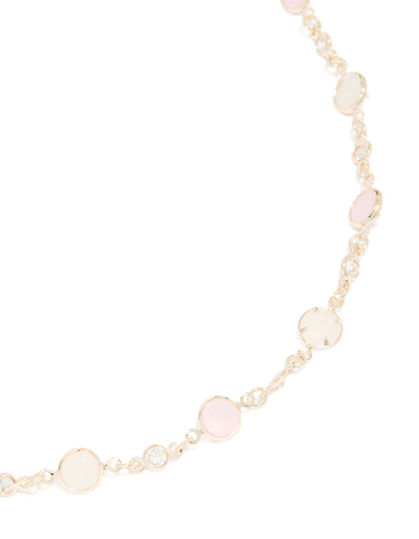 Rose Gold Plated Cubic Zirconia Circle Charms Necklace