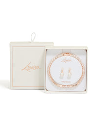 Rose Gold Plated Round Cubic Zirconia Drop Earrings & Tennis Bracelet Set - link has visual effect only