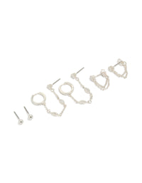 Silver Plated Brass Chain & Stud Earrings 4-Pack - link has visual effect only
