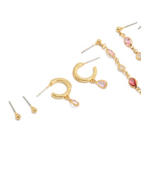 Gold Plated Brass Multicoloured Diamantes  Drop & Stud Earrings 4-Pack - link has visual effect only