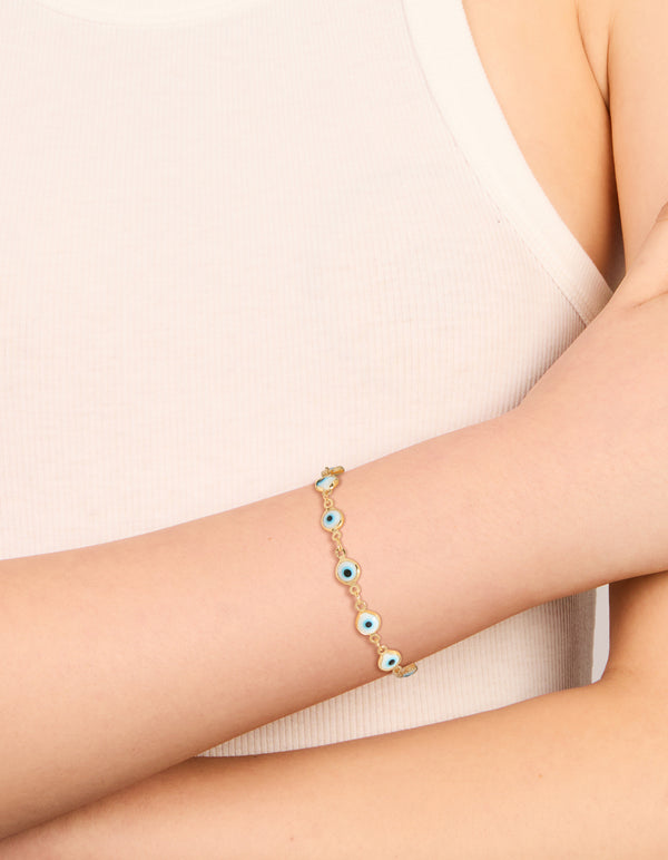 Gold Plated Brass Evil Eye Chain Bracelet