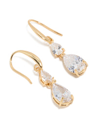 Elegant gold plated cubic zirconia triangular drop hook earrings front view - link has visual effect only