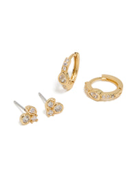 Gold Plated Cubic Zirconia Trio Stud & Huggie Earrings 2-Pack - link has visual effect only