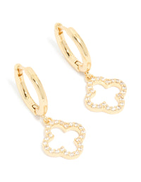 Gold Plated Cubic Zirconia Huggie Flower Drop Earrings - link has visual effect only