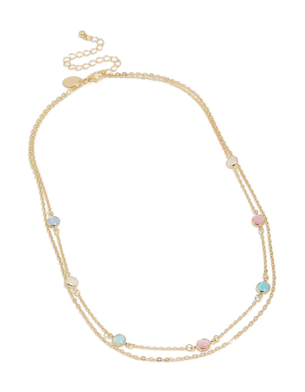 Gold Plated Pink & Blue Stones Layered Necklace