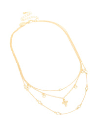 Gold Plated Cubic Zirconia Bezel & Cross Layered Necklace - link has visual effect only