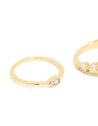 Designed with gold plated cubic zirconia teardrop and band rings featuring crystal in a dainty 3-pack side detail view - link has visual effect only