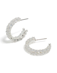 Silver Plated Cubic Zirconia Medium Leaf Hoop Earrings - link has visual effect only