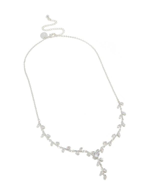 Silver Plated Cubic Zirconia Dainty Vine Spaced Necklace