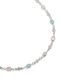 Silver Plated Pink & Blue Cubic Zirconia Mixed Oval Necklace - link has visual effect only