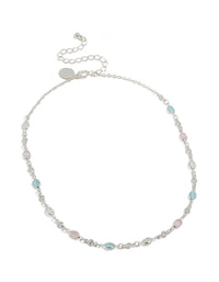 Silver Plated Pink & Blue Cubic Zirconia Mixed Oval Necklace - link has visual effect only
