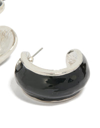 Silver Black Outer Wide Hoop Earrings - link has visual effect only