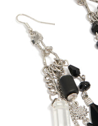 Antique Silver Black Feather &  Chain Drop Earrings - link has visual effect only