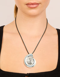 Antique Silver Swirl Shell Pendant Cord Necklace - link has visual effect only