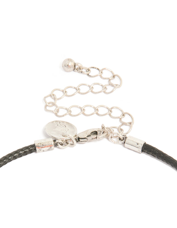 Antique Silver Swirl Shell Pendant Cord Necklace