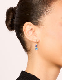 Gold Blue Cubic Zirconia Flower  Drop Earrings - link has visual effect only