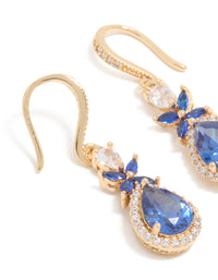 Gold Blue Cubic Zirconia Flower  Drop Earrings - link has visual effect only