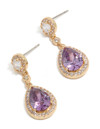 Gold Purple Cubic Zirconia Double Drop Earrings - link has visual effect only