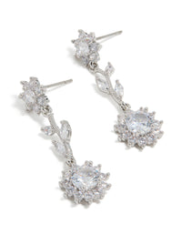 Silver Cubic Zirconia Vine Floral Drop Earrings - link has visual effect only