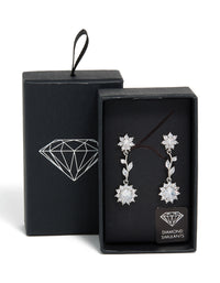 Silver Cubic Zirconia Vine Floral Drop Earrings - link has visual effect only