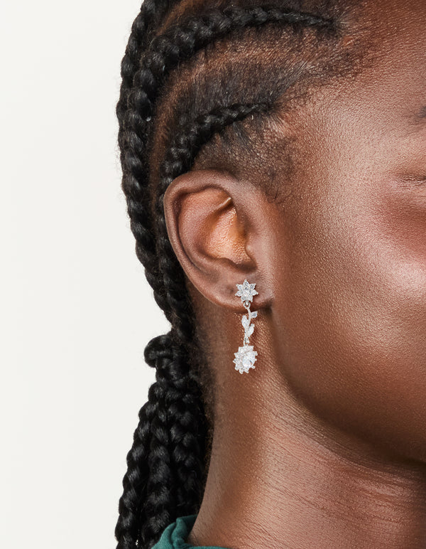 Silver Cubic Zirconia Vine Floral Drop Earrings