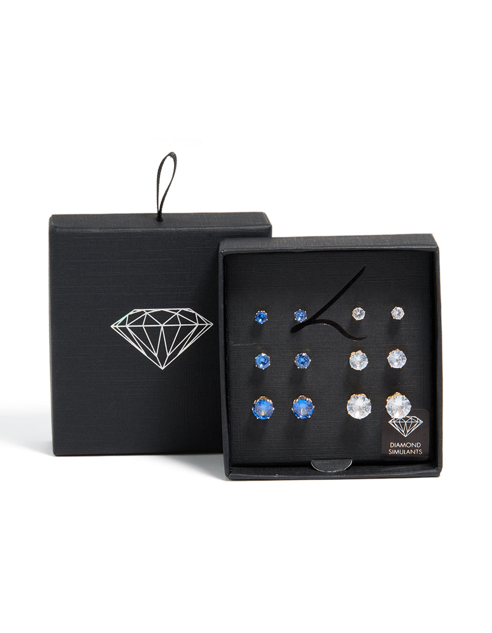 Gold Classic Blue & Clear Cubic Zirconia Stud Earrings 6-Pack
