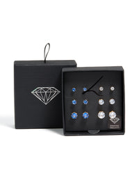 Gold Classic Blue & Clear Cubic Zirconia Stud Earrings 6-Pack - link has visual effect only