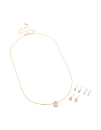 Gold Clear Cubic Zirconia Pear Bezel Necklace & Earrings Set - link has visual effect only