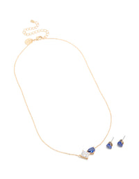 Gold Clear & Blue Cubic Zirconia Cluster Necklace & Earrings Set - link has visual effect only