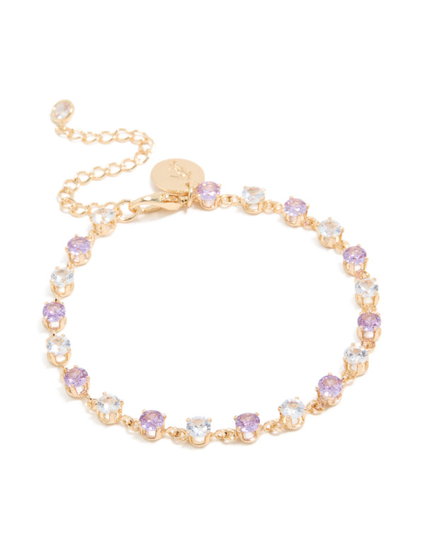 Gold Purple & Grey Cubic Zirconia Bracelet