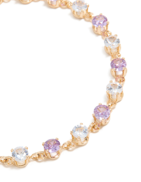 Gold Purple & Grey Cubic Zirconia Bracelet
