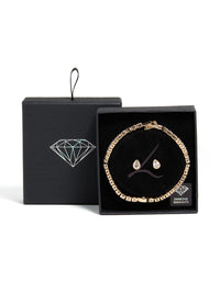 Gold Clear Cubic Zirconia Bezel Tennis Bracelet & Earrings Set - link has visual effect only