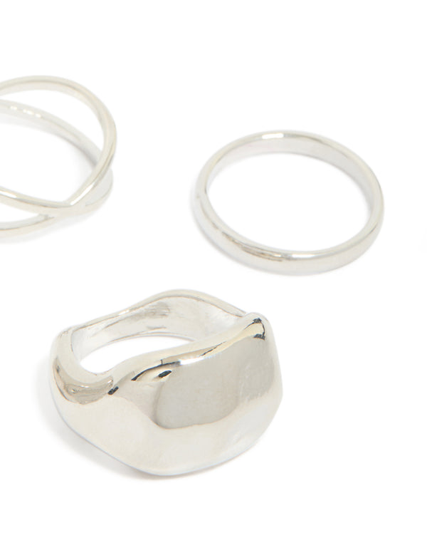 Silver Clean & Molten Rings 4-Pack