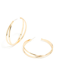 Gold Large Cross Over  Hoop Earrings - link has visual effect only