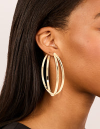 Gold Large Cross Over  Hoop Earrings - link has visual effect only